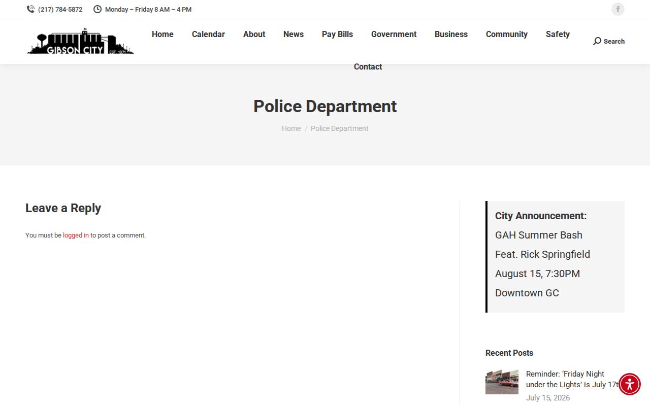 Gibson City Police contact for Ford County sex offender registration questions