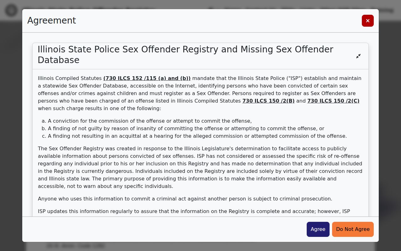 Illinois State Police registration overview for Ford County sex offender records